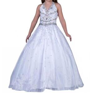 NEW LITTLE ROSIE girl's long pageant dress in white